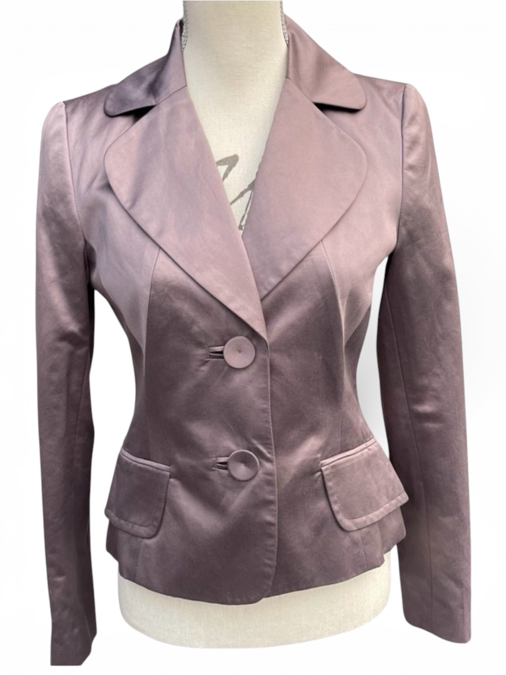 Sandra Angelozzi Pewter Brown Satin Crop Fitted Blazer Jacket (2)